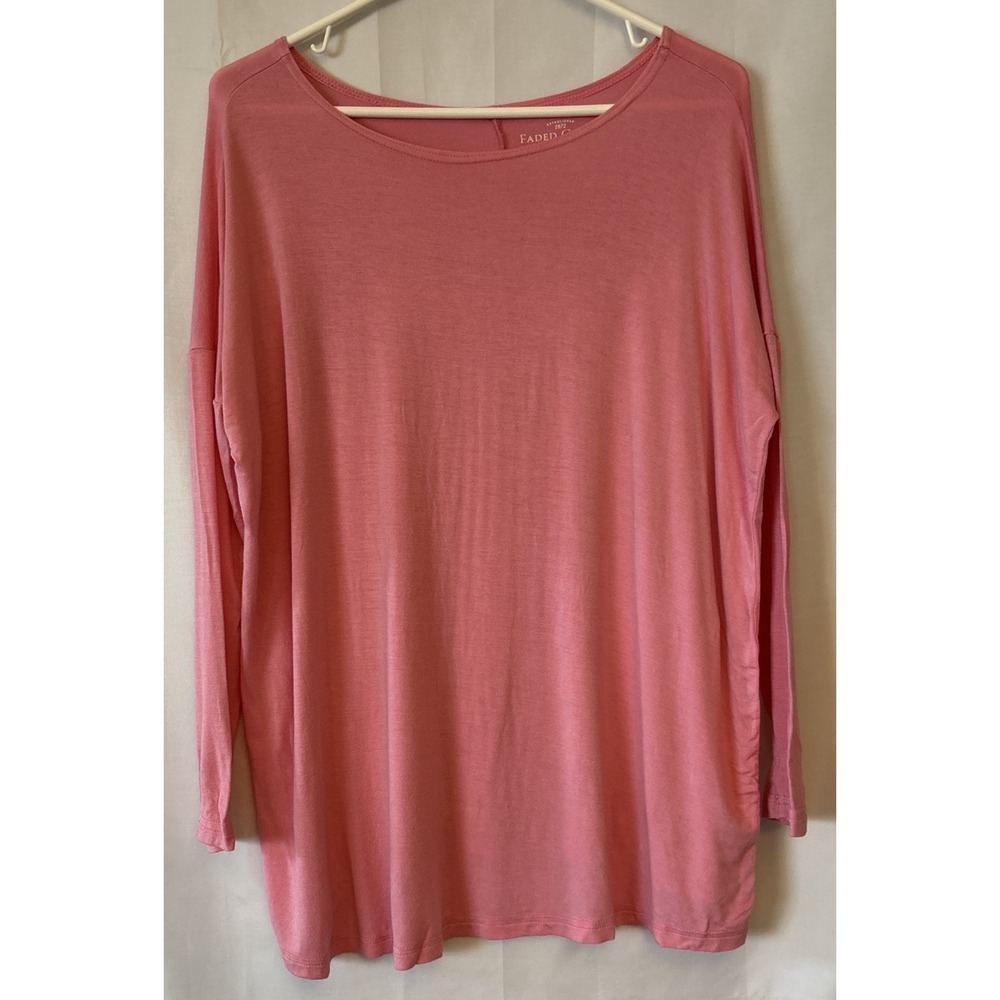 Faded Glory Pink‎ Blush Oversized Long Sleeve Lightweight Soft Blouse Rayon S/M